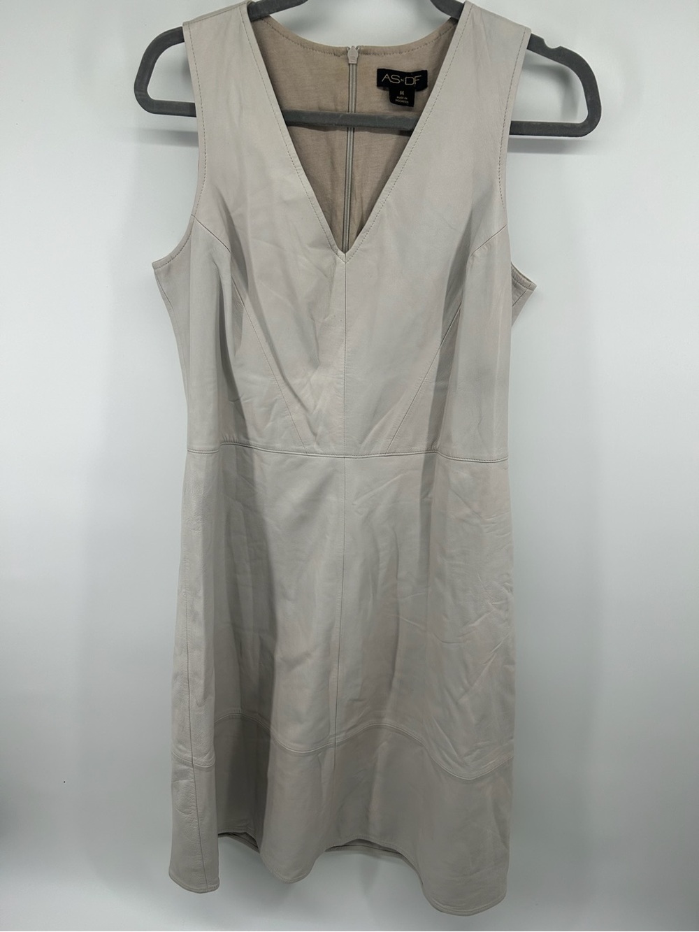 Sleeveless V-Neck Cream Leather Dress